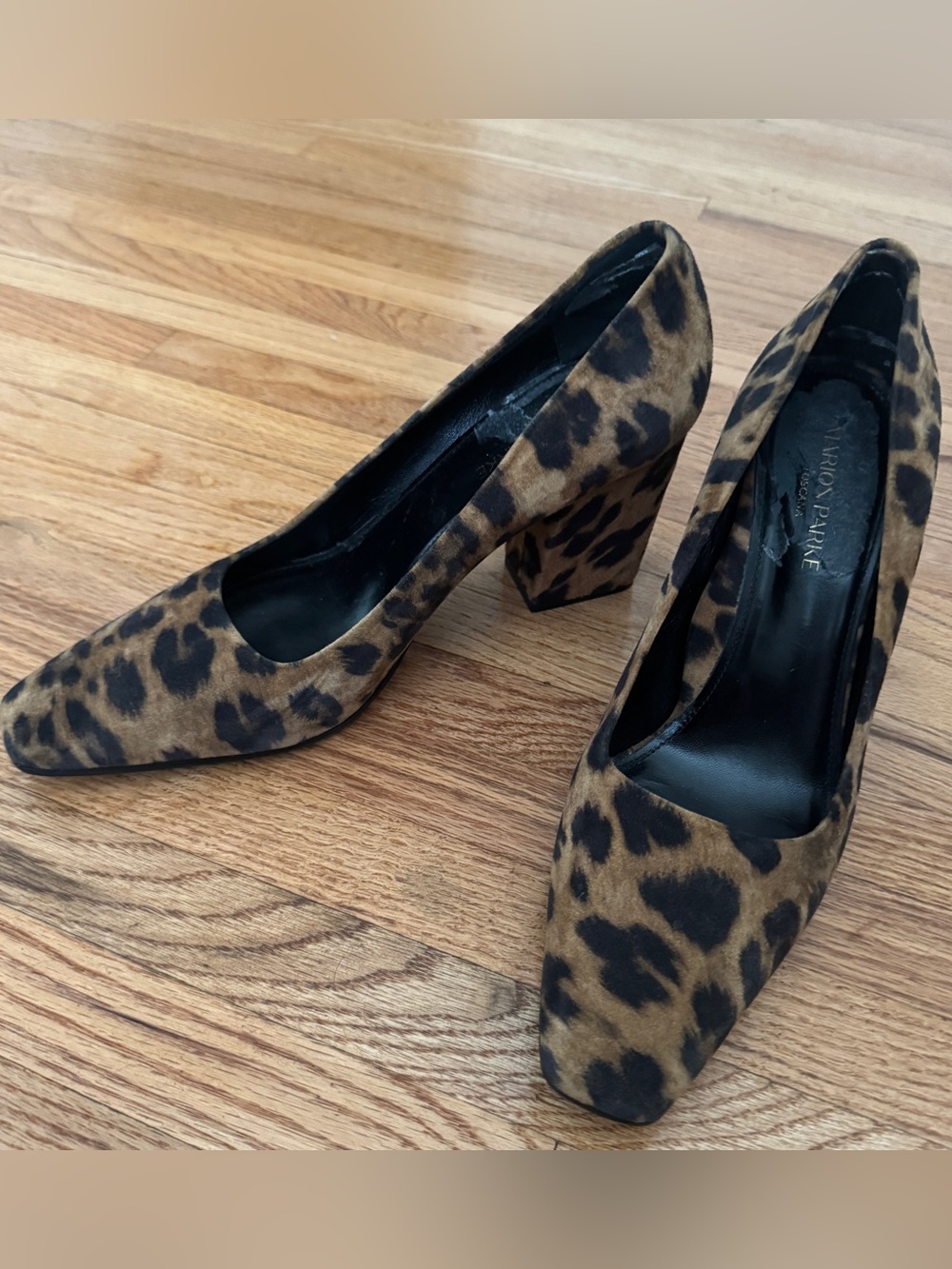 MARION PARKE Leopard Print Block Heel Pumps - Brown/Black